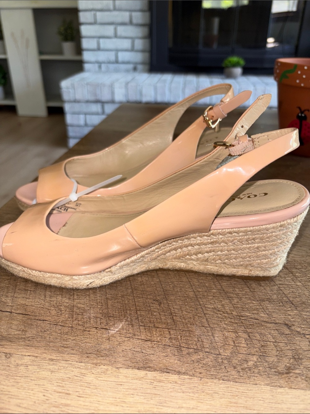 Coach Blush Patent Leather Slingback Peep-Toe Sandals - Picture 5 of 6